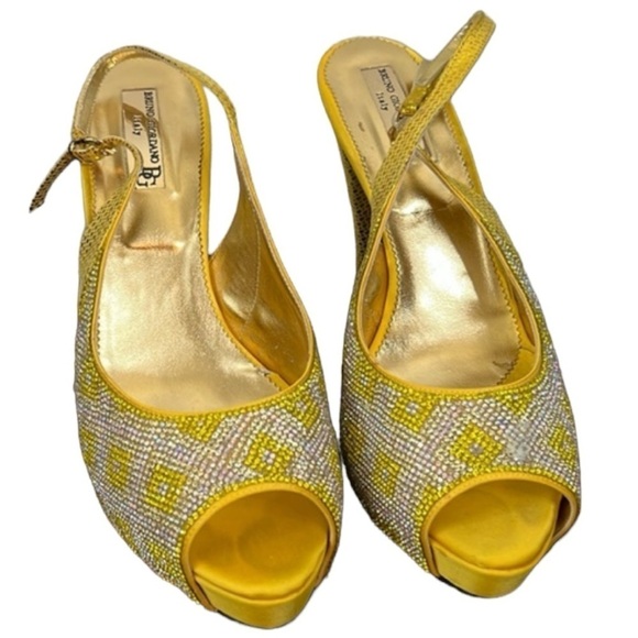 Bruno Giordano Yellow Rhinestone Glitz Glam Heel Size 10.5/11 - Picture 1 of 15